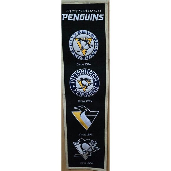 Pittsburgh Penguins Evolution Logo Wall Banner vintage NHL Hockey man cave - Picture 1 of 10